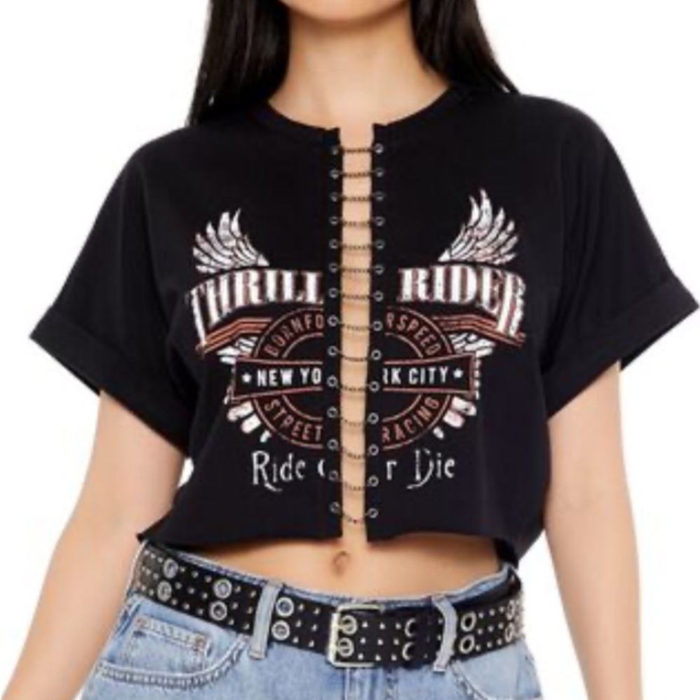NWT Forever 21 Chain Motorcycle Top Size L - Picture 2 of 4